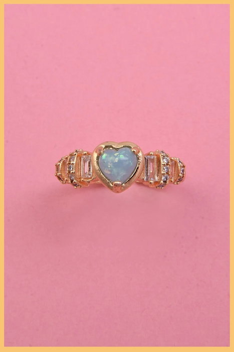 Heliophilia Silver Mavi - Opal - Kalp Anillo Dorado con Circonio